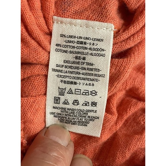 Free People Top Size XS Orange Linen Blend Flutter Sleeve Drawstring Neck EUC - Picture 10 of 14